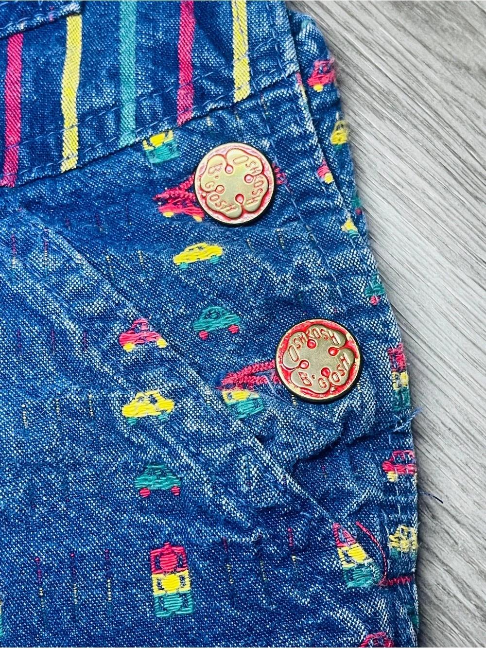 Vintage OshKosh B’gosh Colorful Novelty Print Overalls 2T Trucks Cars Stripes